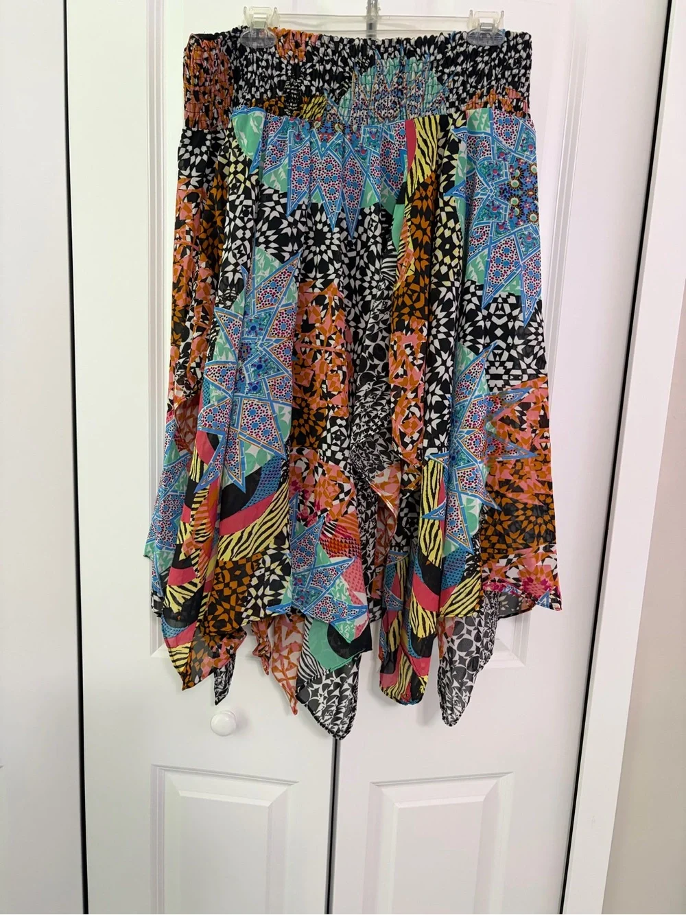 Magic Multicolor Asymmetrical Patchwork Skirt - Black, Turquoise, Orange